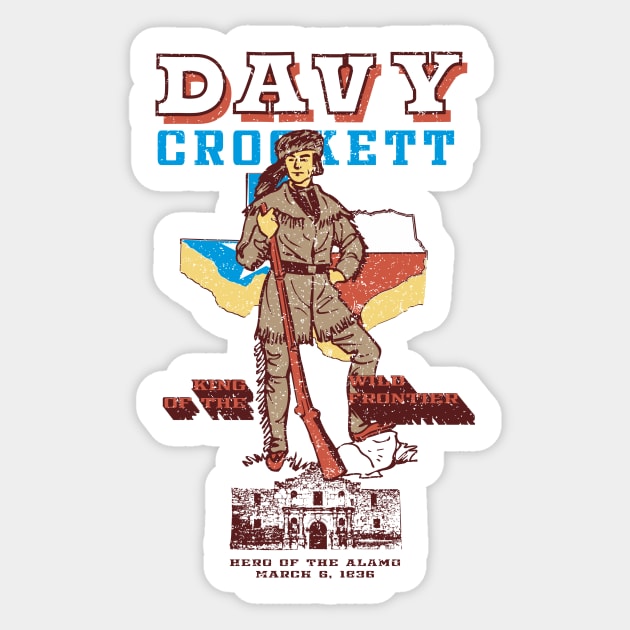 Davy Crockett Texas Alamo Cowboy Vintage Souvenir Sticker by bigraydesigns